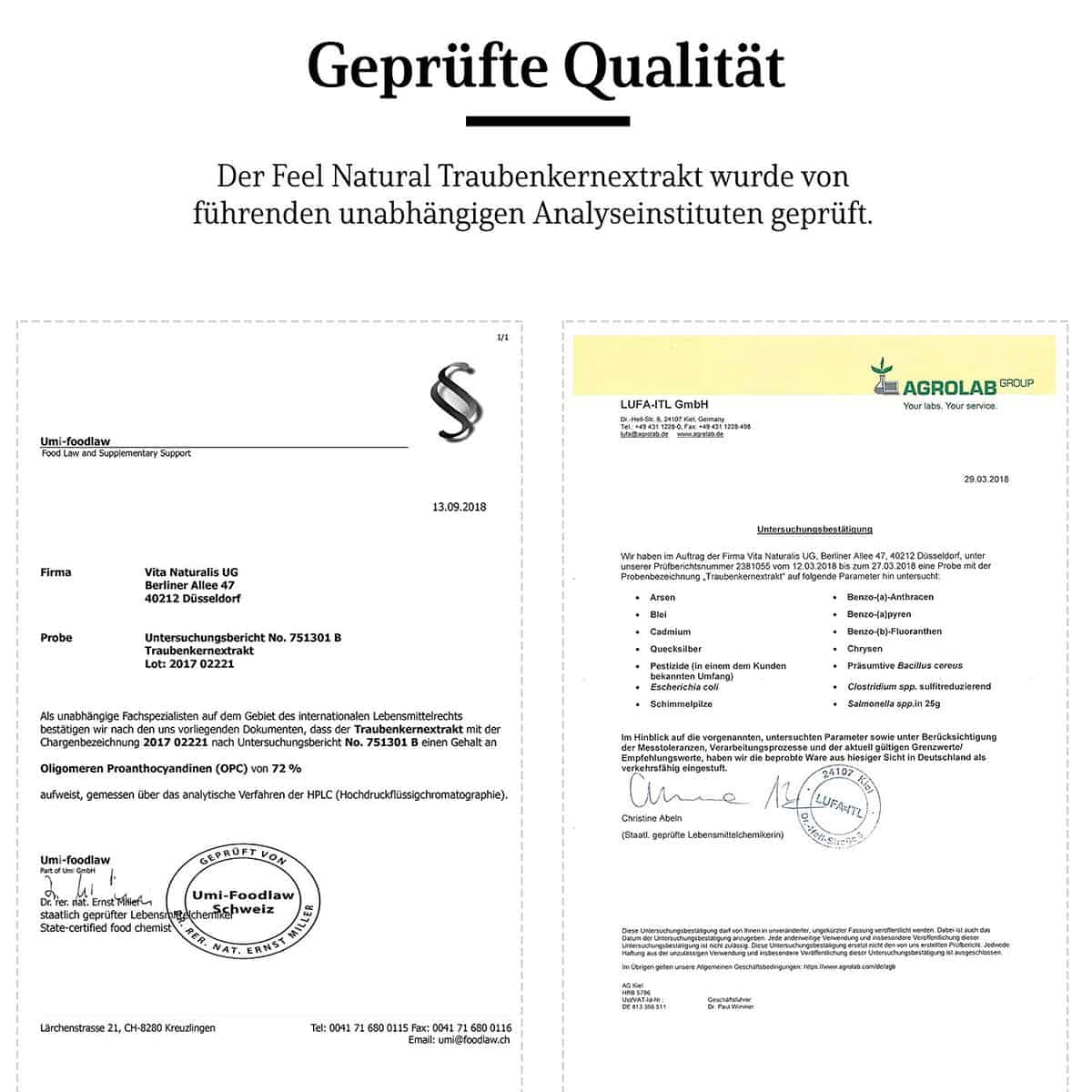 Analyse Umweltgifte und OPC Gehalt Feel natural